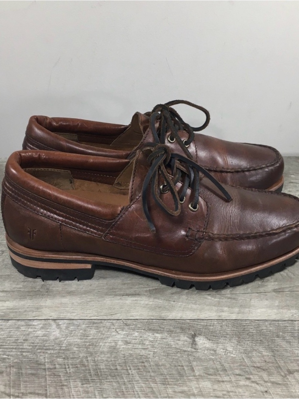 Men's Hudson Leather Campmoc Lug Sole Boat Lace Up Slip On Lug Shoes Size 11.5